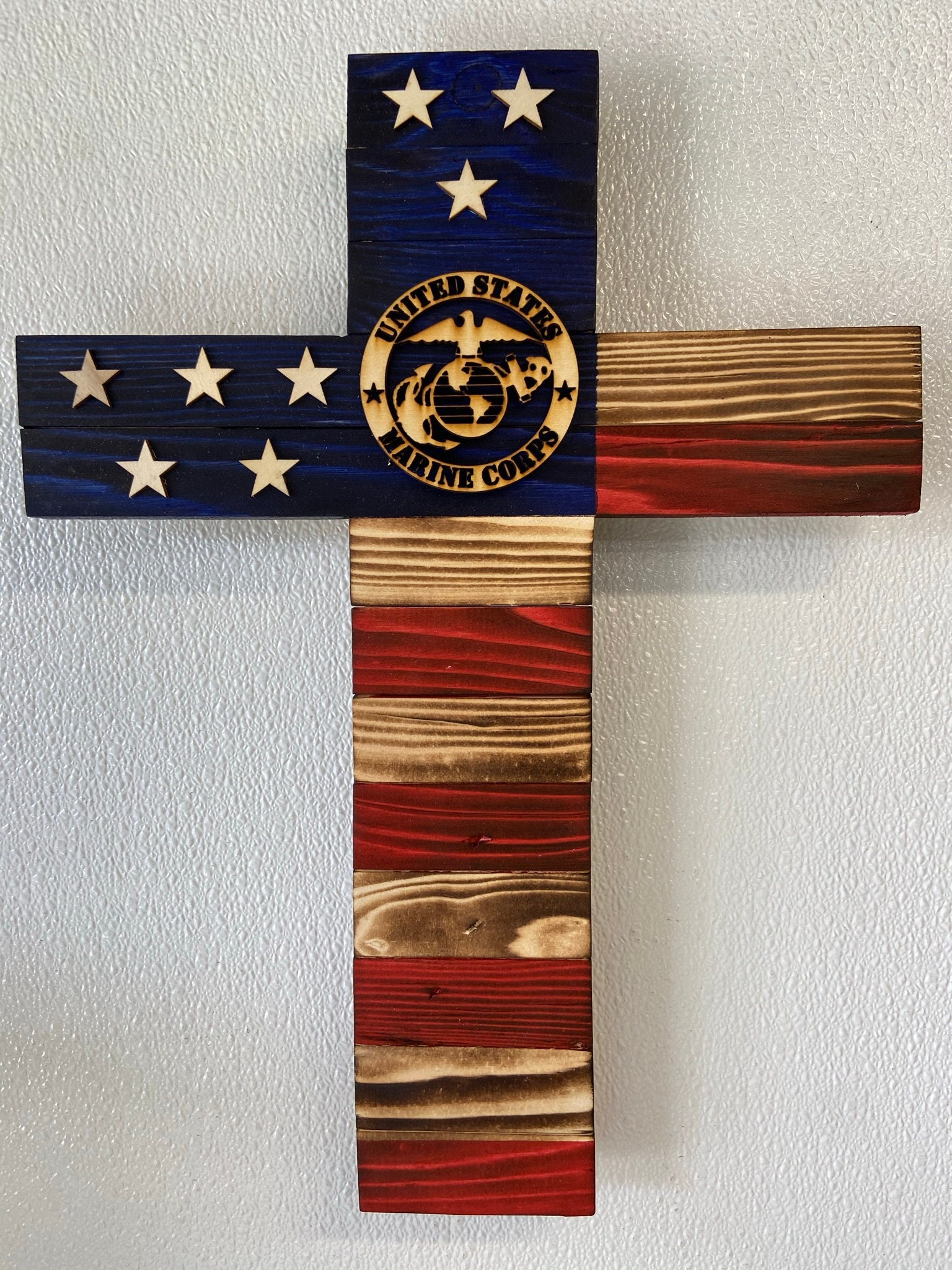 Wooden american Flag Cross with Marine Corp cut round logo Etsy