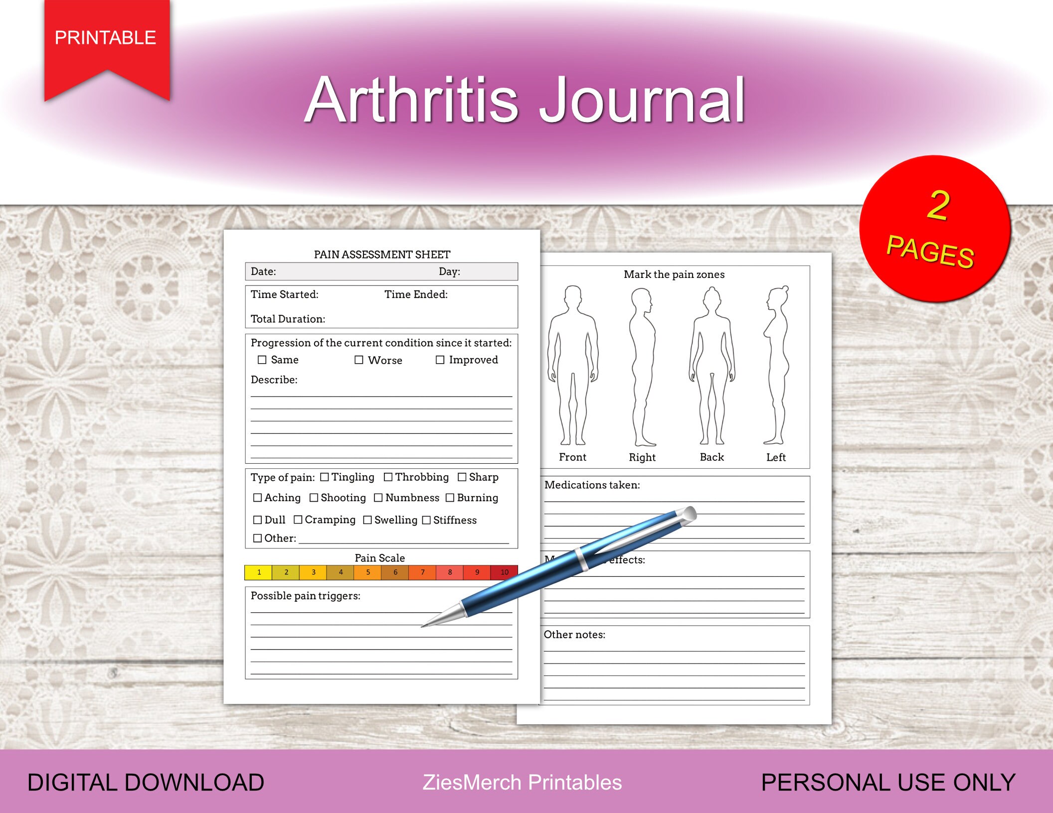Arthritis Pain Management Journal Printable Download Etsy India