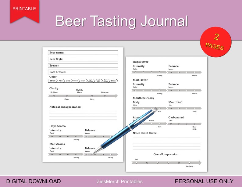 Beer Tasting Journal Log Book Printable Download Etsy