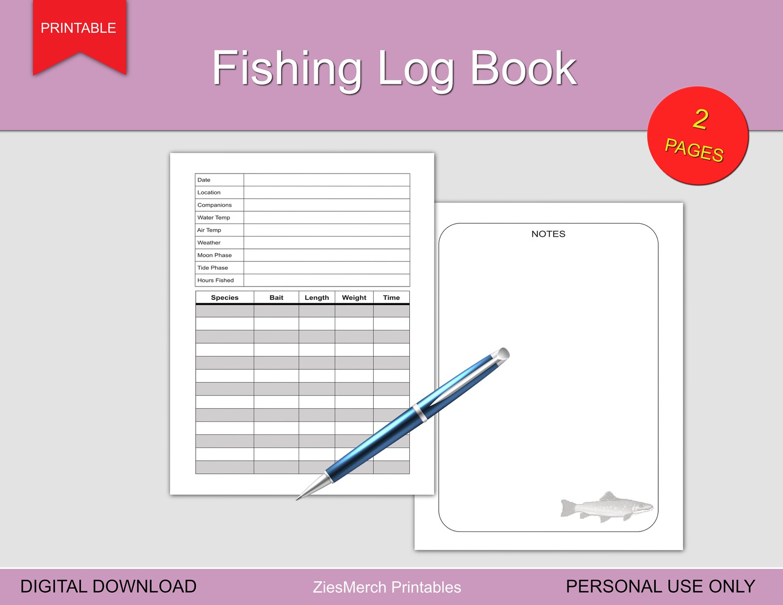 Fishing Log Book Journal Printable Download Etsy