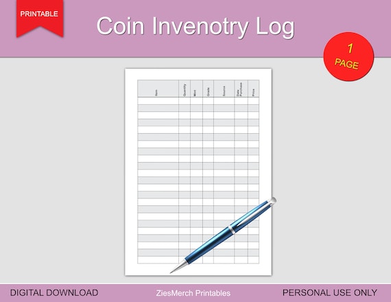Coin Inventory Log Printable Download - Etsy
