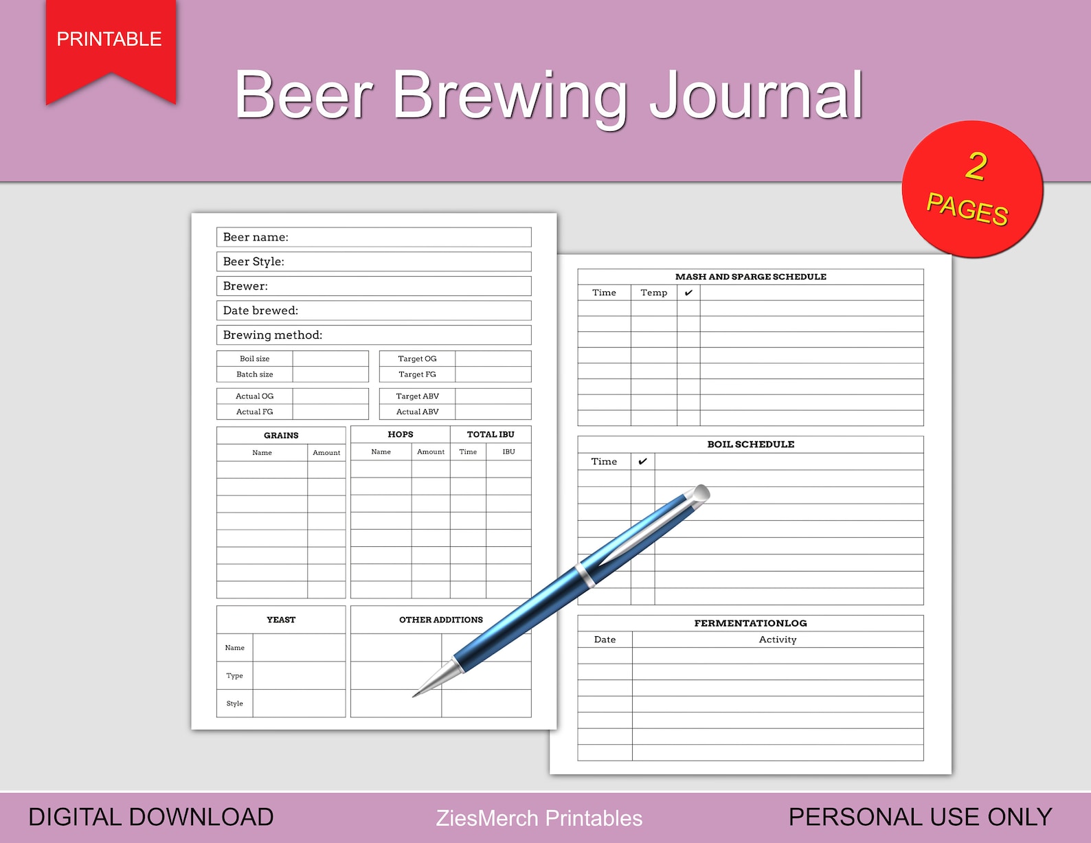 Beer Brewing Journal Log Book Printable Download Etsy