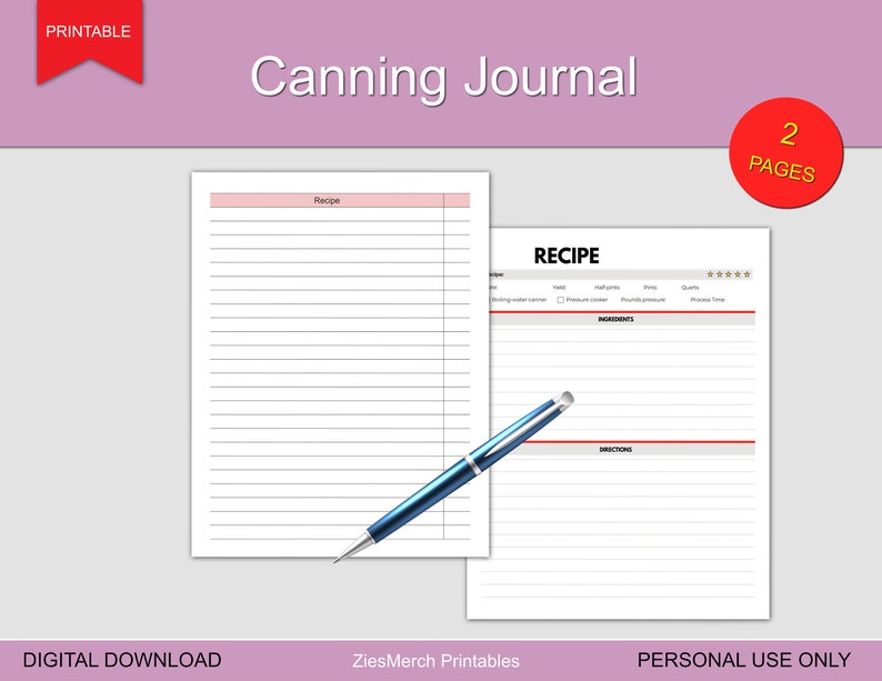 Canning Journal Log Book Printable Download Etsy