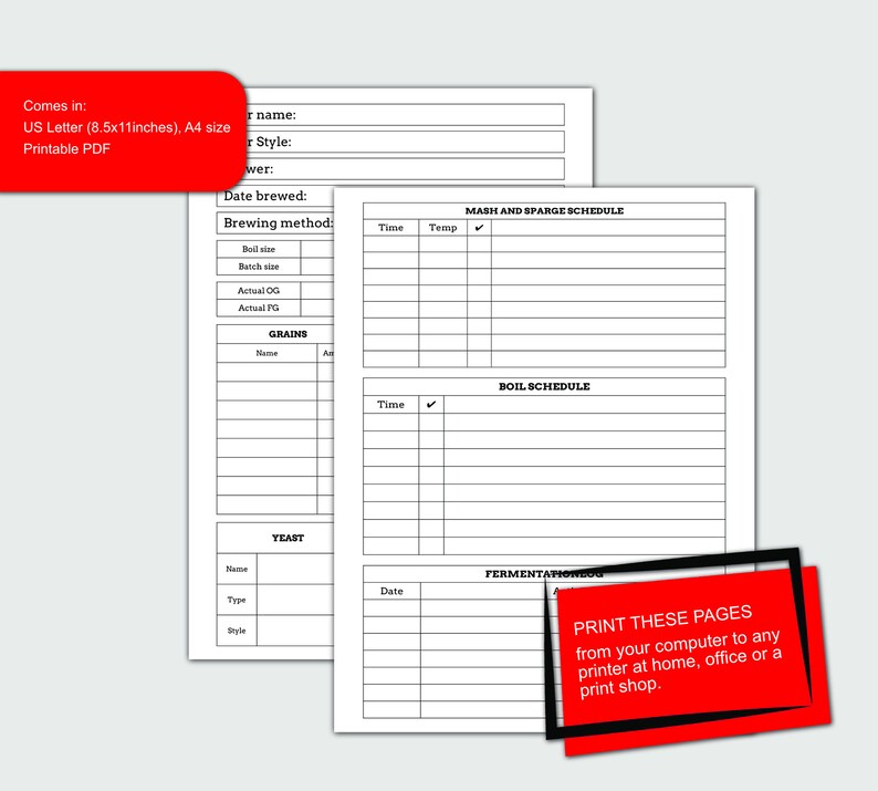 Beer Brewing Journal Log Book Printable Download Etsy