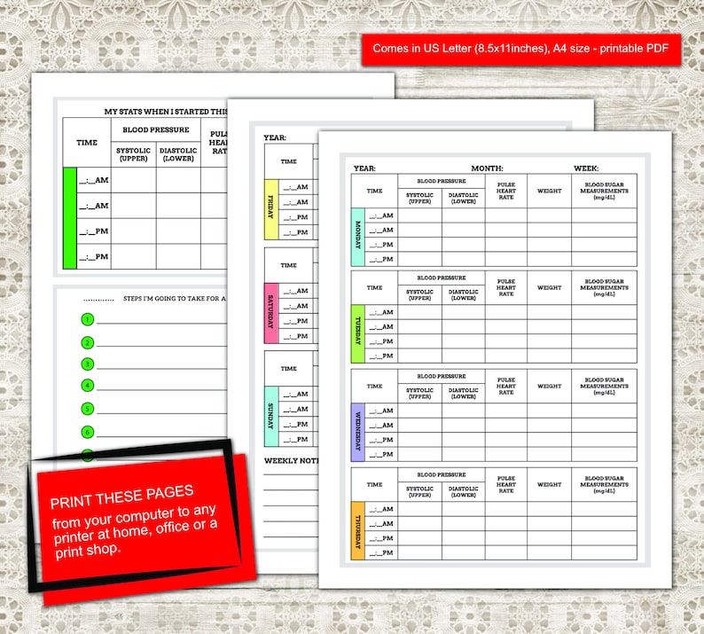 Blood Pressure Tracker Log Book Printable Download Etsy