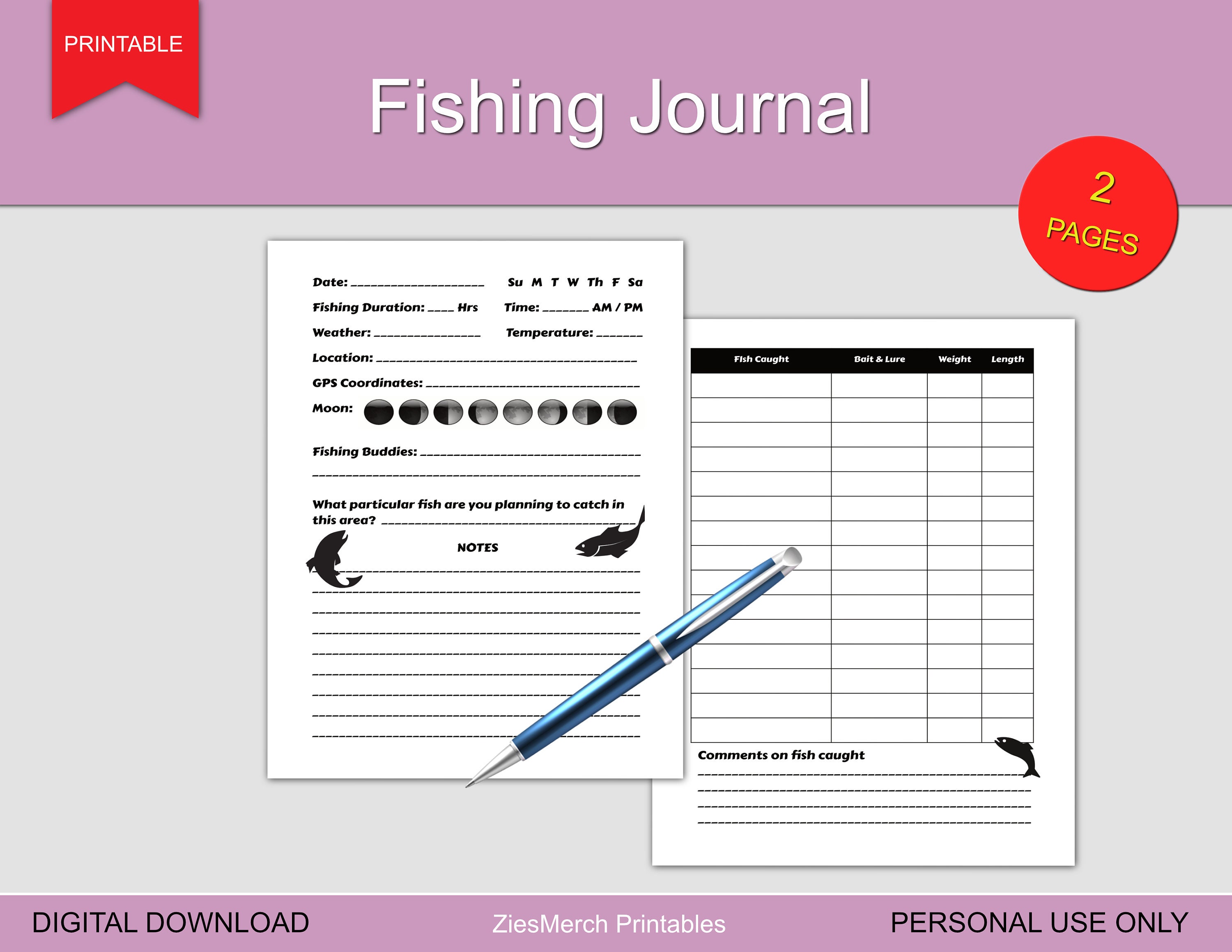 Fishing Journal Printable Download Etsy México