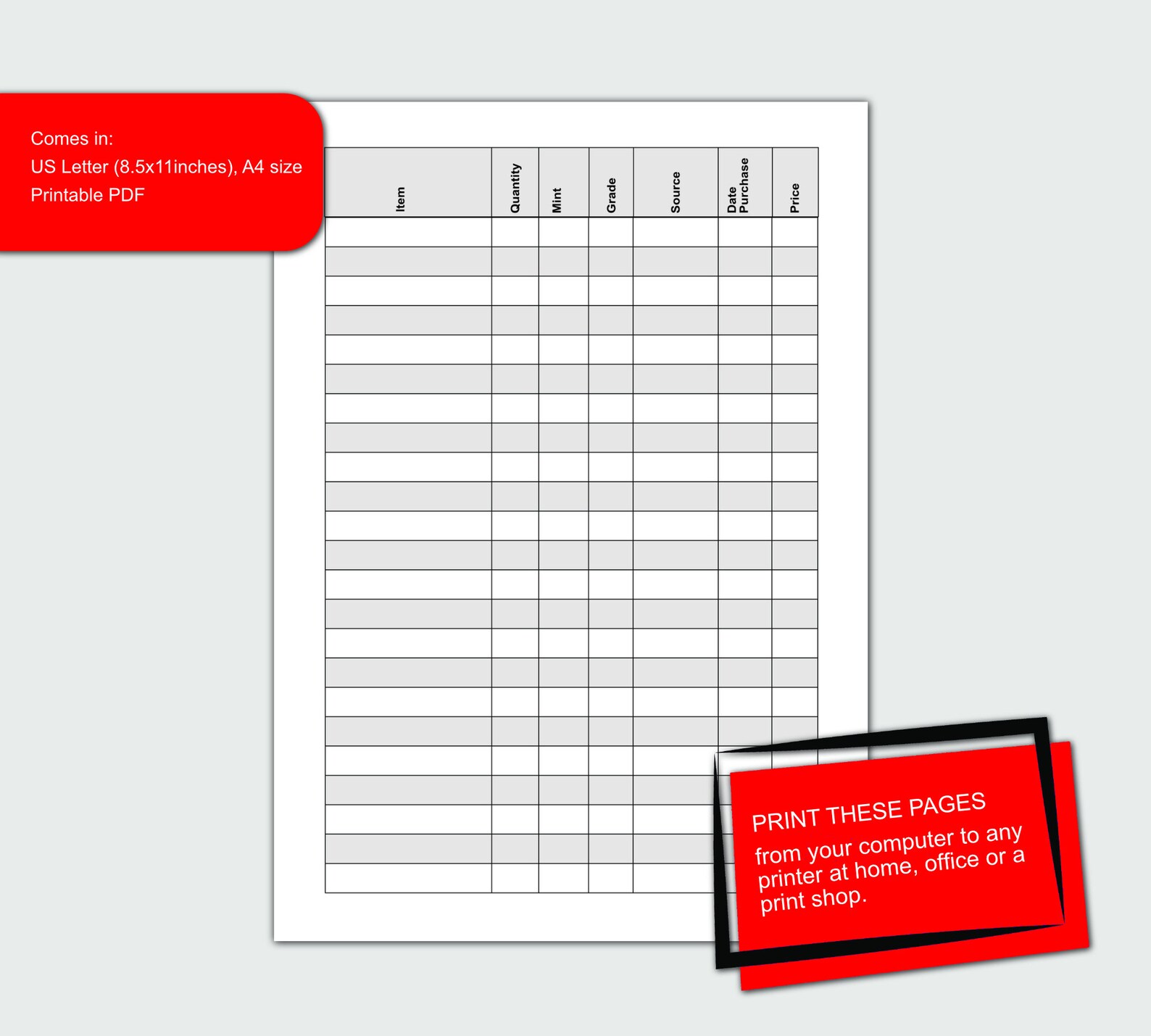 Coin Inventory Log Printable Download - Etsy