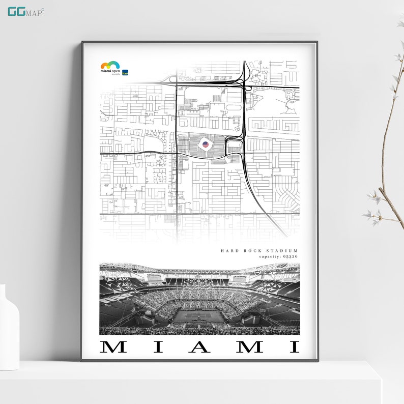 City Map of MIAMI Hard Rock Stadium Home Decor Miami Open Etsy