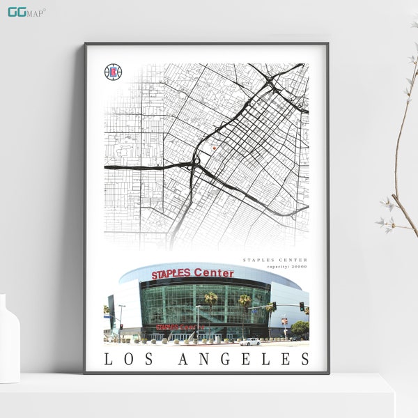 Plan de la ville de LOS ANGELES - Staples Center - Décoration d'intérieur de Los Angeles - Décoration murale du Staples Center - Poster de Los Angeles - Impression de la carte