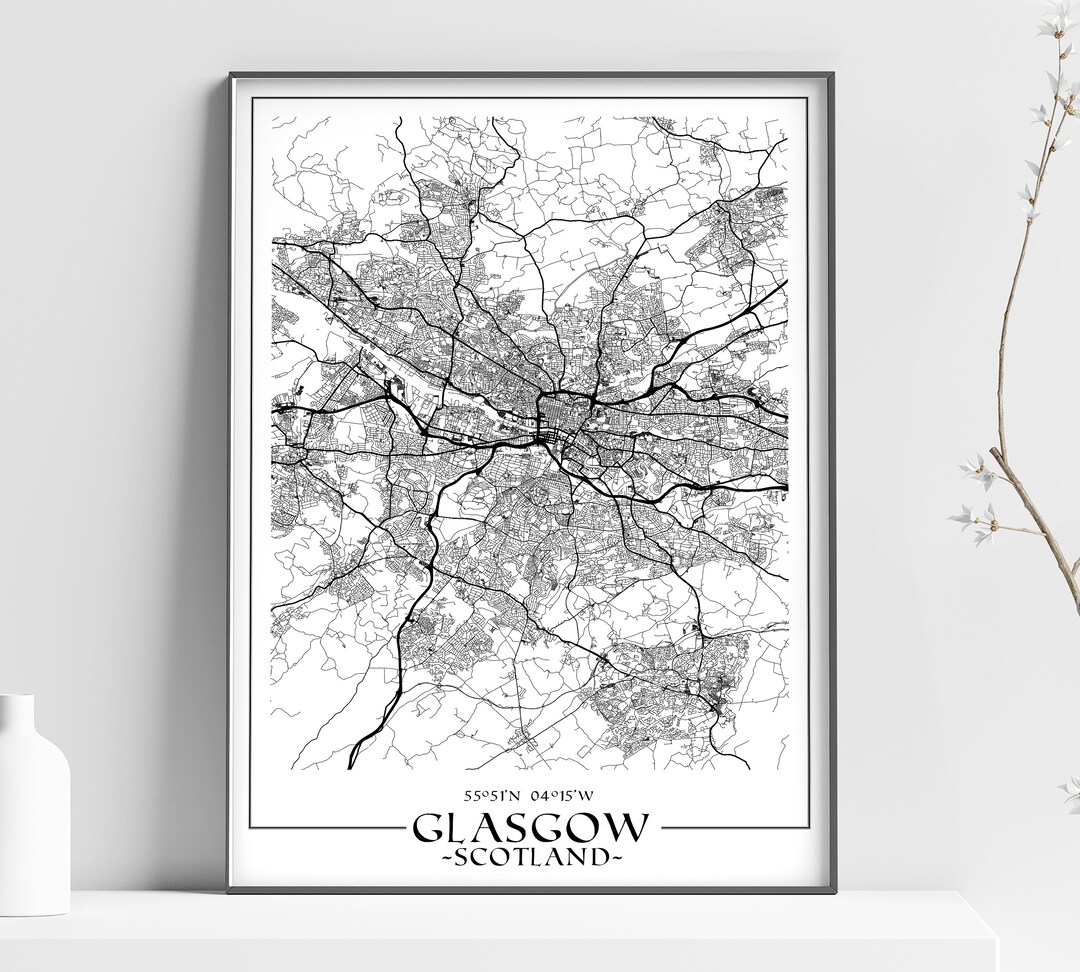 Map of Glasgow, Scotland - Home Decor - Wall Decor - Office Map ...