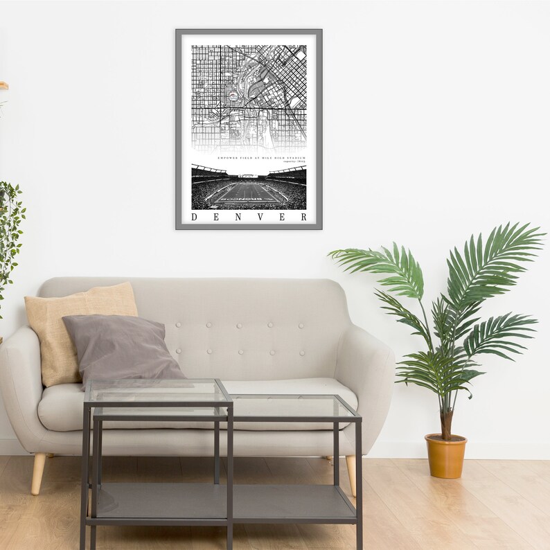 City Map of DENVER Empower Field Stadium Home Decor Denver Etsy