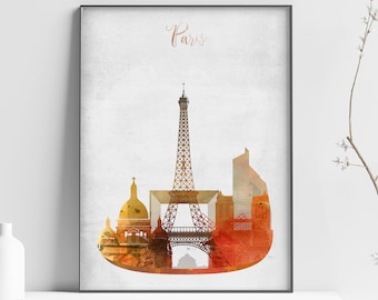 PARIS Skyline art - Watercolor - Paris skyline - Paris GIFT - Paris watercolor print - Paris wall art - Paris travel poster - home decor