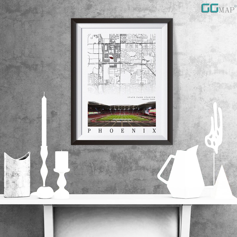 City Map of PHOENIX State Farm Stadium Home Decor Phoenix Etsy