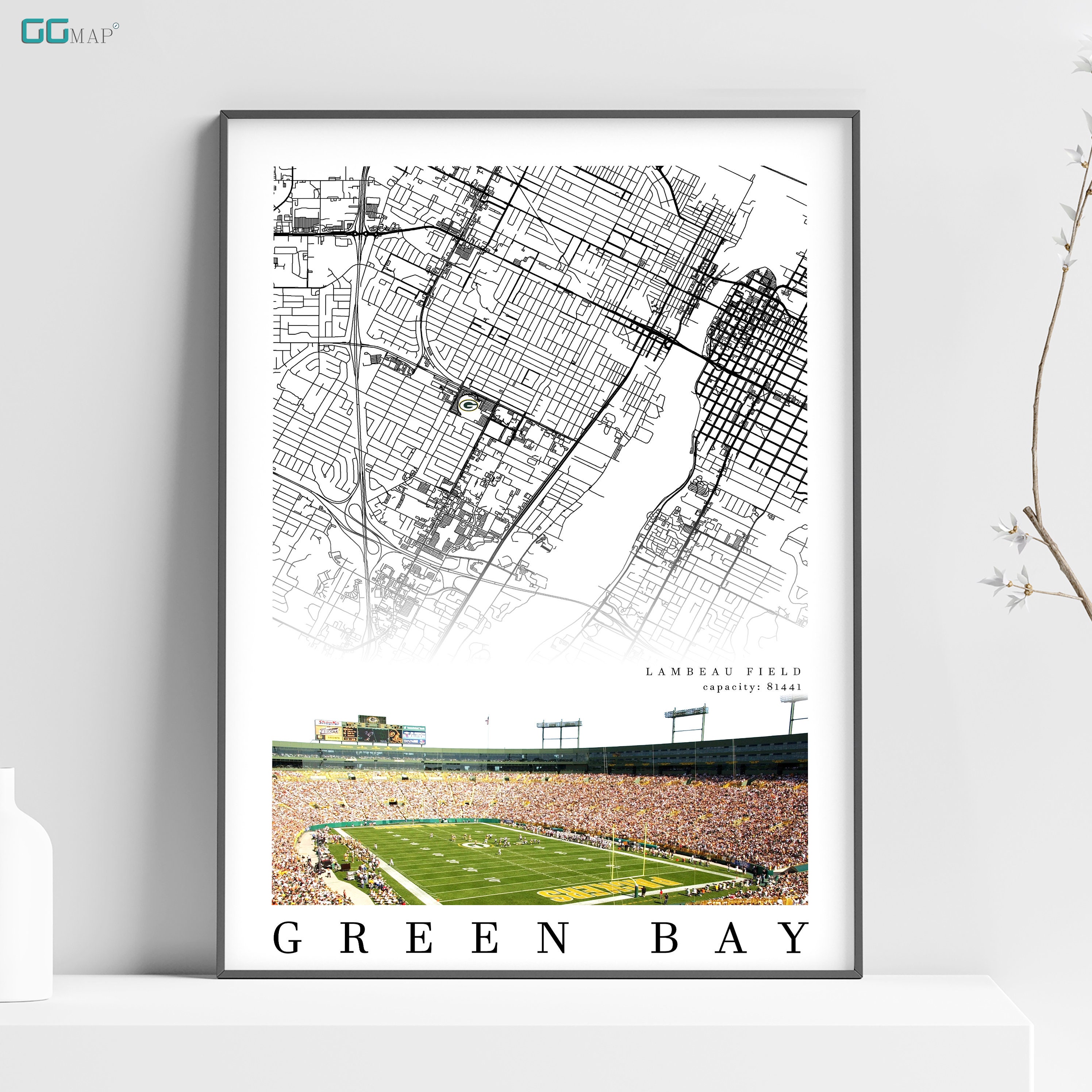 City Map of GREEN BAY Lambeau Field Home Decor Green Bay Lambeau Field