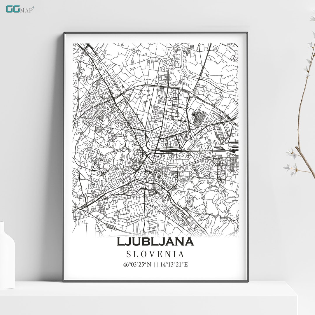 City Map of LJUBLJANA - Home Decor - Wall Decor -office Map -travel Map ...