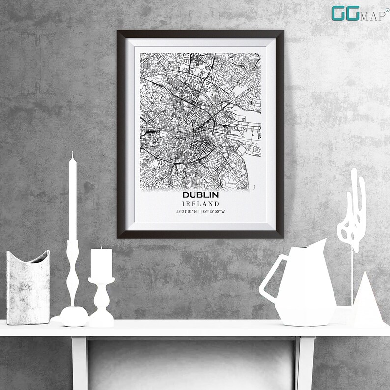 Map of DUBLIN, Ireland Home Decor Dublin Wall Decor Dublin Office Map