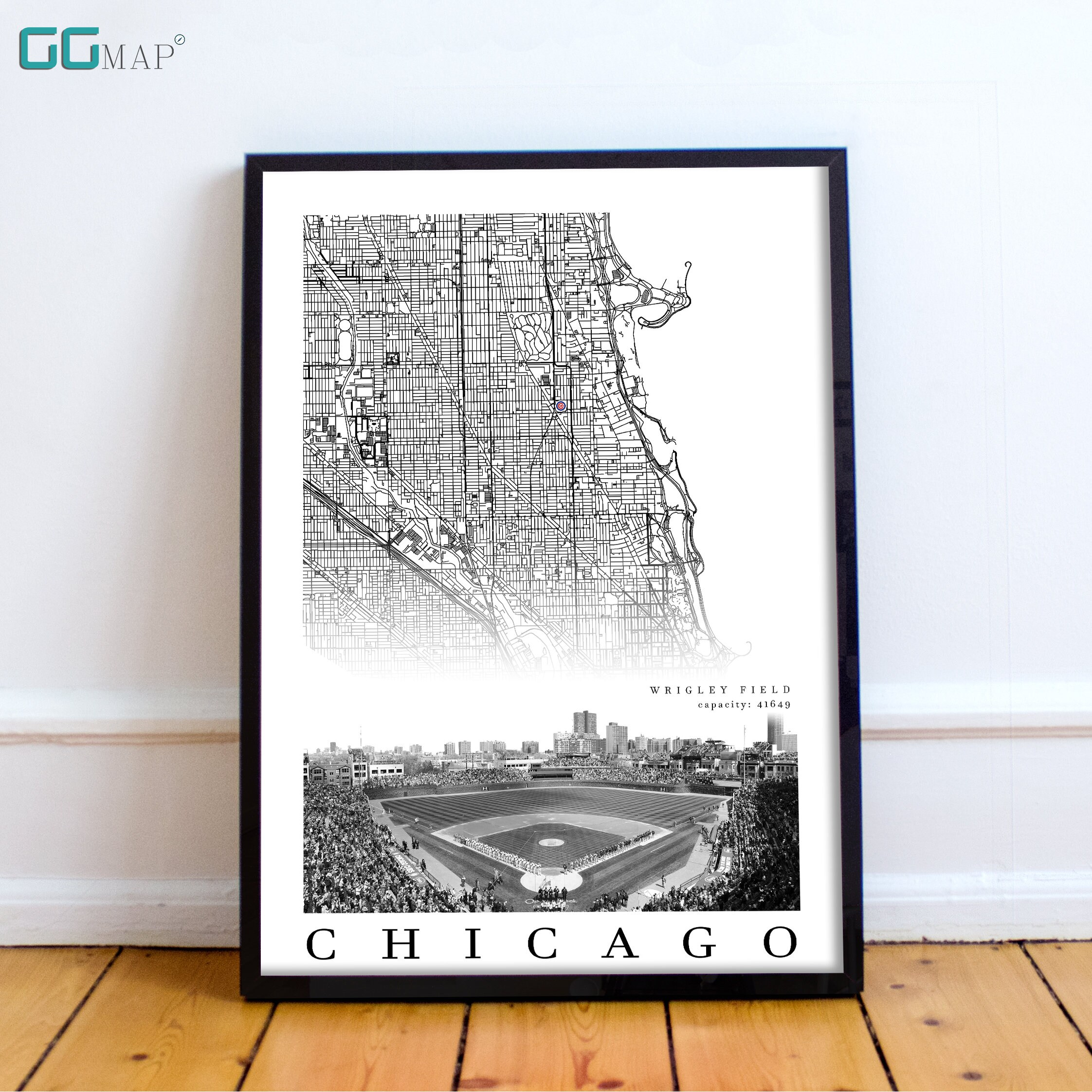 City Map of CHICAGO Home Decor Chicago Wrigley Field Wall Decor Chicago ...