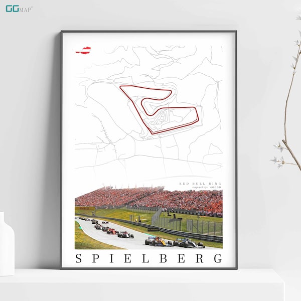 Plan de la ville de SPIELBERG - Red Bull Ring - Décoration d'intérieur Spielberg - Décoration murale Spielberg - Grand Prix d'Autriche - Cadeau Formule 1 - Carte imprimée