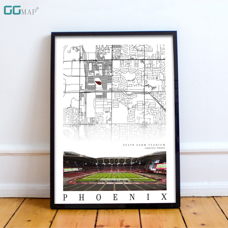 City Map of PHOENIX State Farm Stadium Home Decor Phoenix Etsy