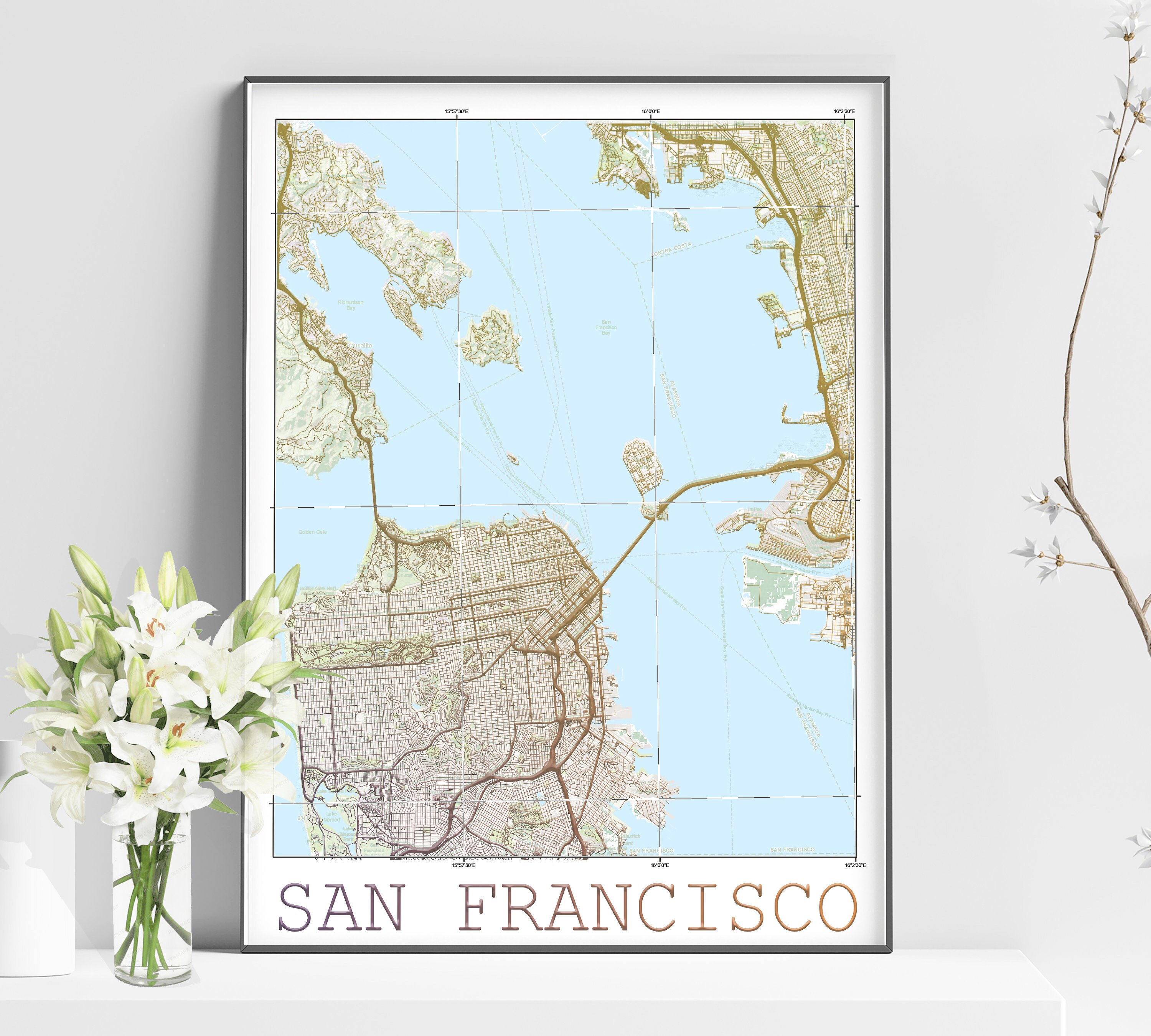 VINTAGE Map of San Francisco, California San Francisco Home Decor San