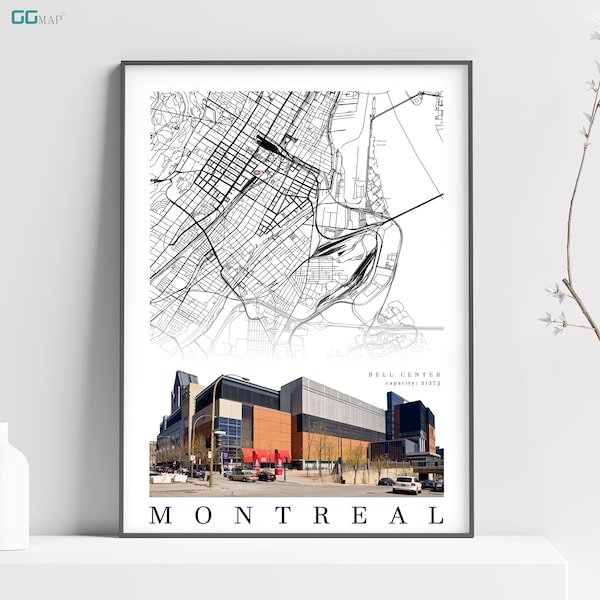 MONTREAL Stadt Karte - Bell Center Montreal - Bell Center Montreal Poster - Landkarte Print - Home Decor