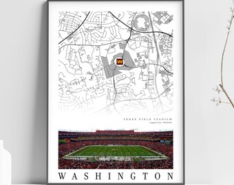 City map of WASHINGTON - Fedex Field Stadium poster - Home Decor Washington - Washington poster - Fedex Field poster - Print map -