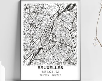 Map of BRUSSELS , Bruxelles, Belguim - Home Decor - Wall decor -Office map - Travel map -Print map - Poster city map -Office decor - Belgium