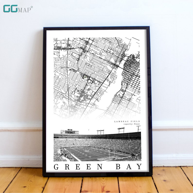 City Map of GREEN BAY Lambeau Field Home Decor Green Bay Lambeau Field