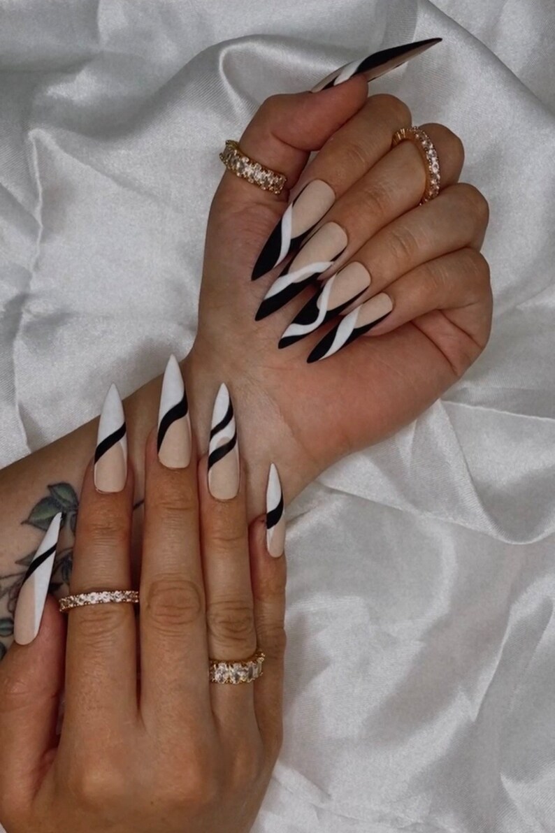 Cruella Black and White French Tip Press on Nail Set Etsy