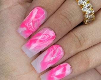 Strawberry Milk - Pink Marble Swirl Press on Nail Set