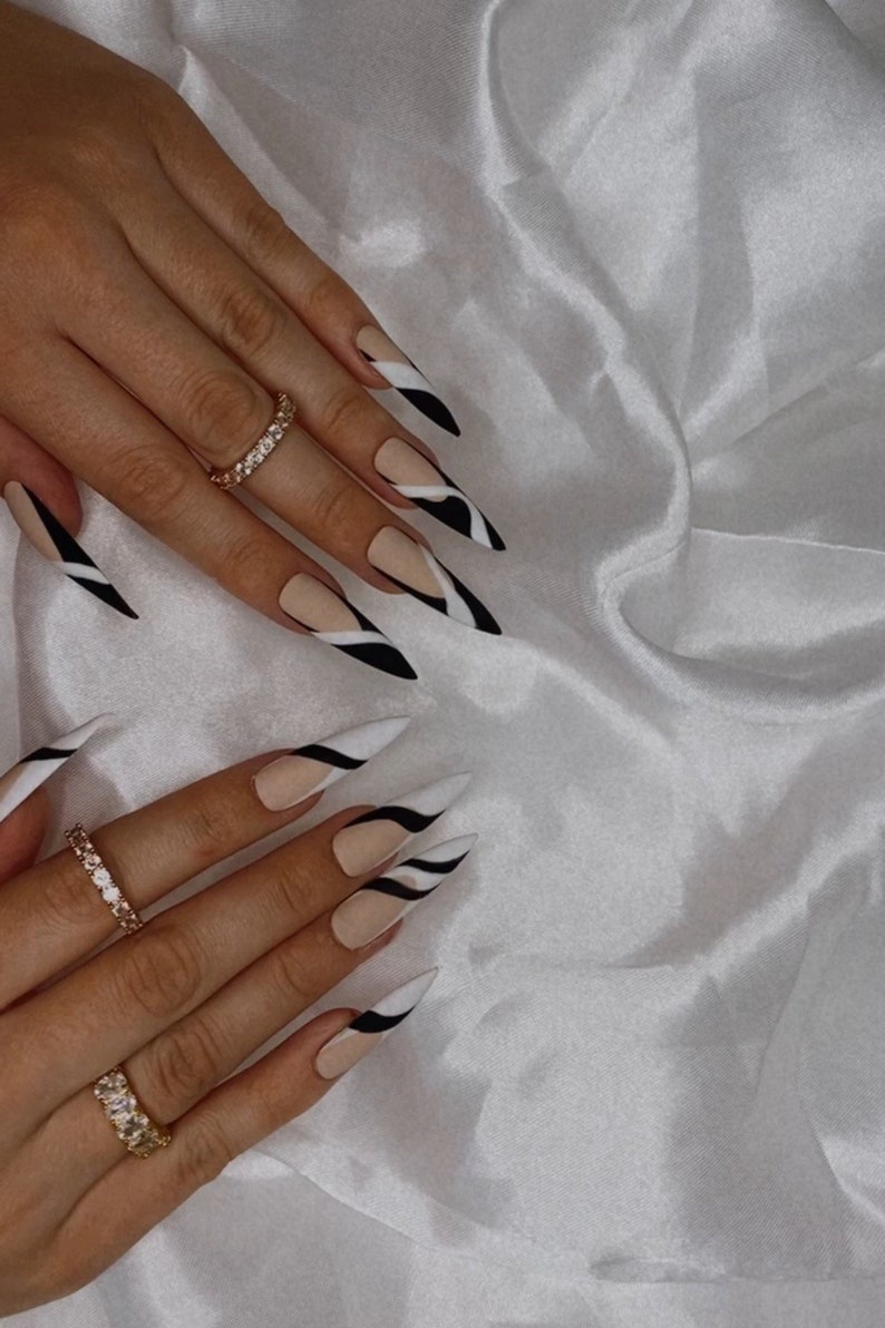 Cruella Black and White French Tip Press on Nail Set Etsy