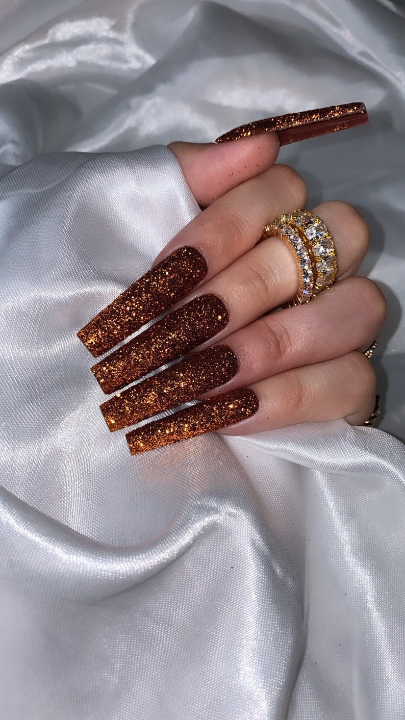 Pumpkin Spice Raw Glitter Press On Nail Set image 3