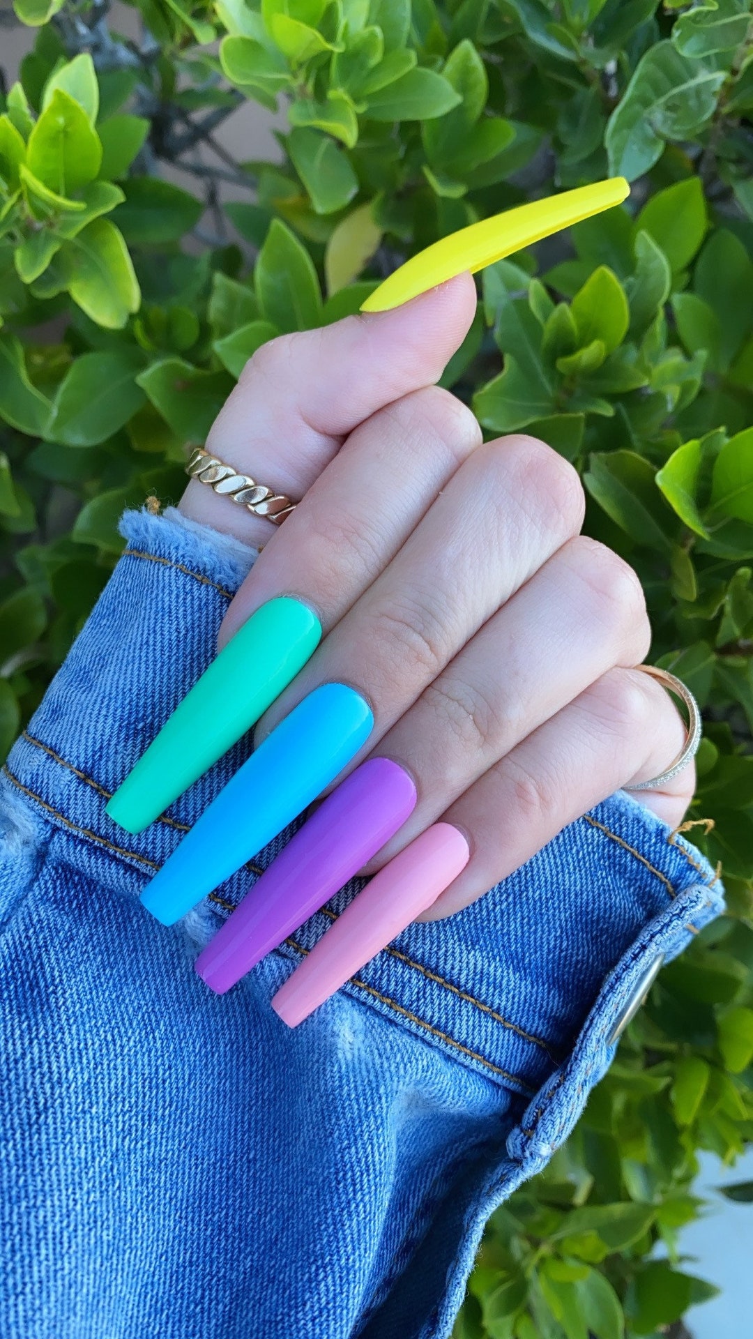 Multicolor Spring Press on Nail Set - Etsy