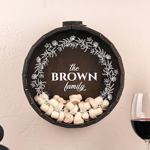 Personalized wine cork holder barrel, Wine cork collector shadow box gift, Wedding anniversary housewarming valentine&#39;s day wine lover gifts