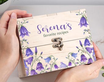 Boîte de recettes personnalisée en bois avec cartes et intercalaires, cadeau de douche nuptiale