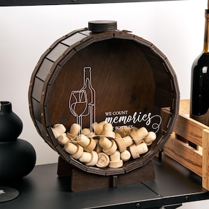 Wine Lover Gift Personalized Housewarming Gift Barrel Wine Cork Holder Wooden Wine Collector Shadow Box Wedding Anniversary Gift for Couple