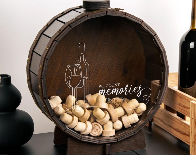 Wine Lover Gift Personalized Housewarming Gift Barrel Wine Cork Holder Wooden Wine Collector Shadow Box Wedding Anniversary Gift for Couple