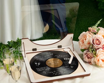 Record Guest Book Ideas, Unique Wedding Guest Book Alternative, Personalized Wedding Decorations, Vinyl Record & Player Imitation Guestbook