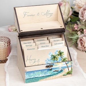 Alternative al libro degli ospiti per matrimoni in spiaggia Idee per libri degli ospiti per matrimoni tropicali Segnaletica per matrimoni hawaiani Scatola per biglietti di nozze in legno per gli auguri di nozze