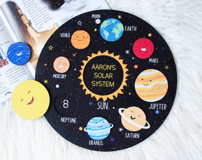 Personalized Solar System Knobbed Puzzle for Toddler Space & Planets Dwarf Miniature Kids Christmas Gift Montessori Astronomy Gift for Child