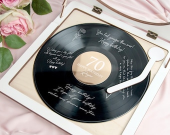 70th Birthday Guest Book Alternative Personalized Vinyl Recor Sign Birthday Party Decorations Anniversary Gift for Mom Dad Grandma Granddad