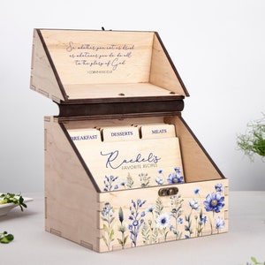 Scatola per ricette Scatola per schede di ricette Scatola per ricette e schede Scatola per ricette personalizzata Scatola per ricette in legno Porta schede di ricette Scatola per ricette personalizzata con divisori