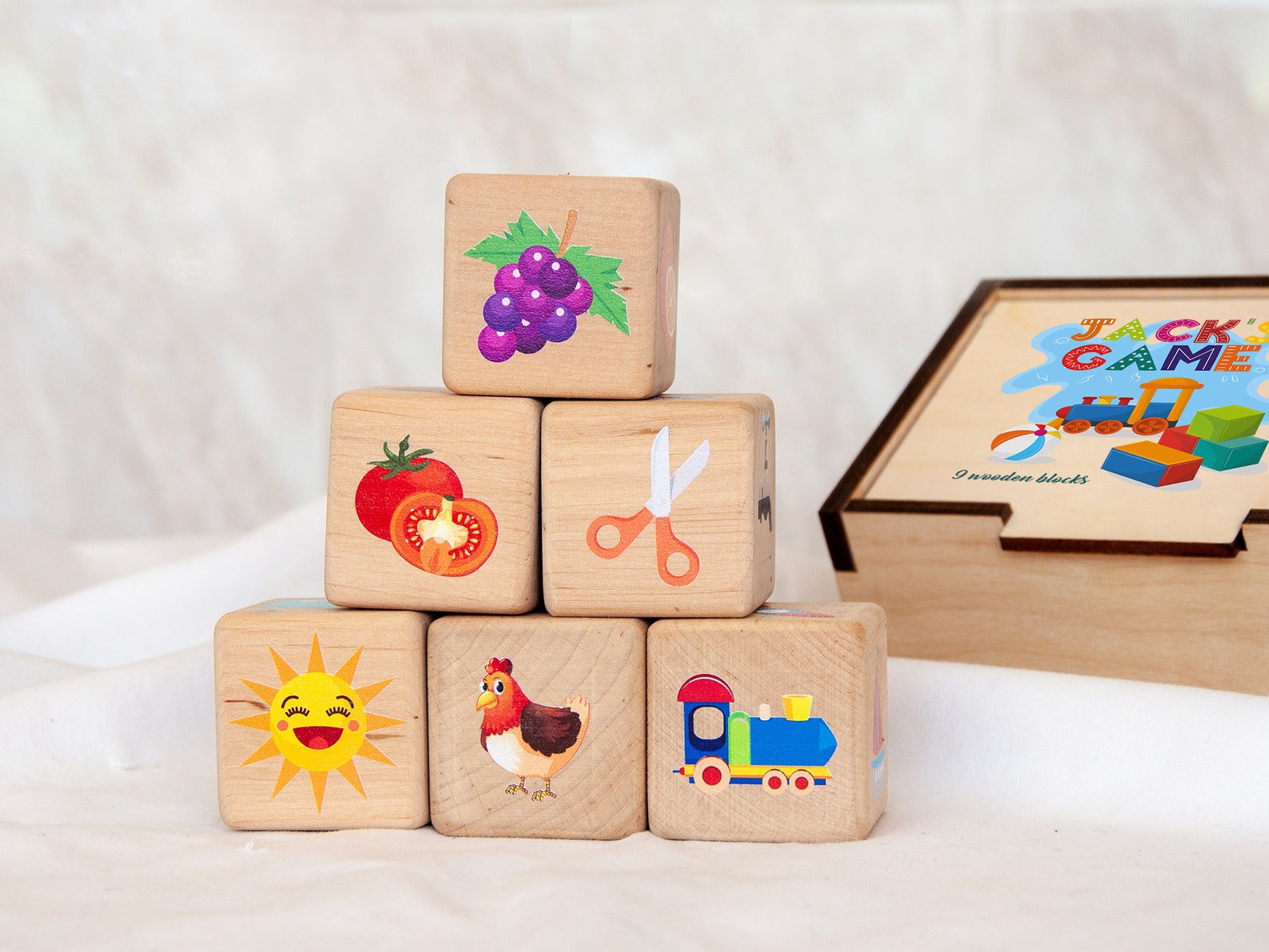 Memory Game Wooden Blocks Set of 6 Toddlers Game Christmas Etsy