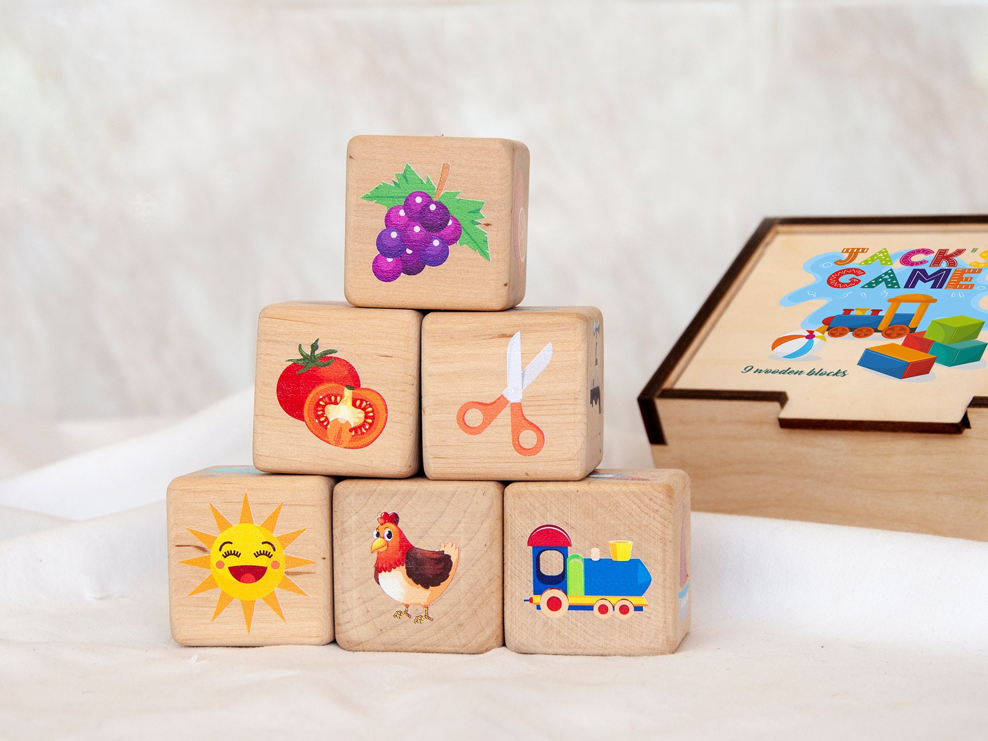 Memory Game Wooden Blocks Set of 6 Toddlers Game Christmas Etsy