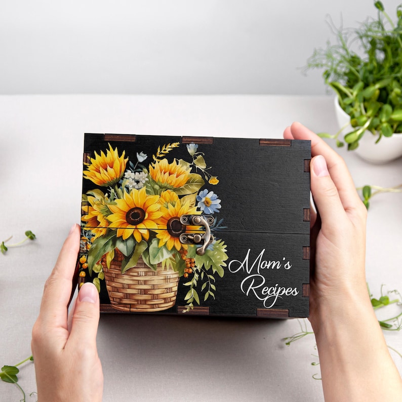 Sunflower Text Box Box Sunflowers Recipe Card Box Moms Birthday Gift Custom Recipe Boxes ...