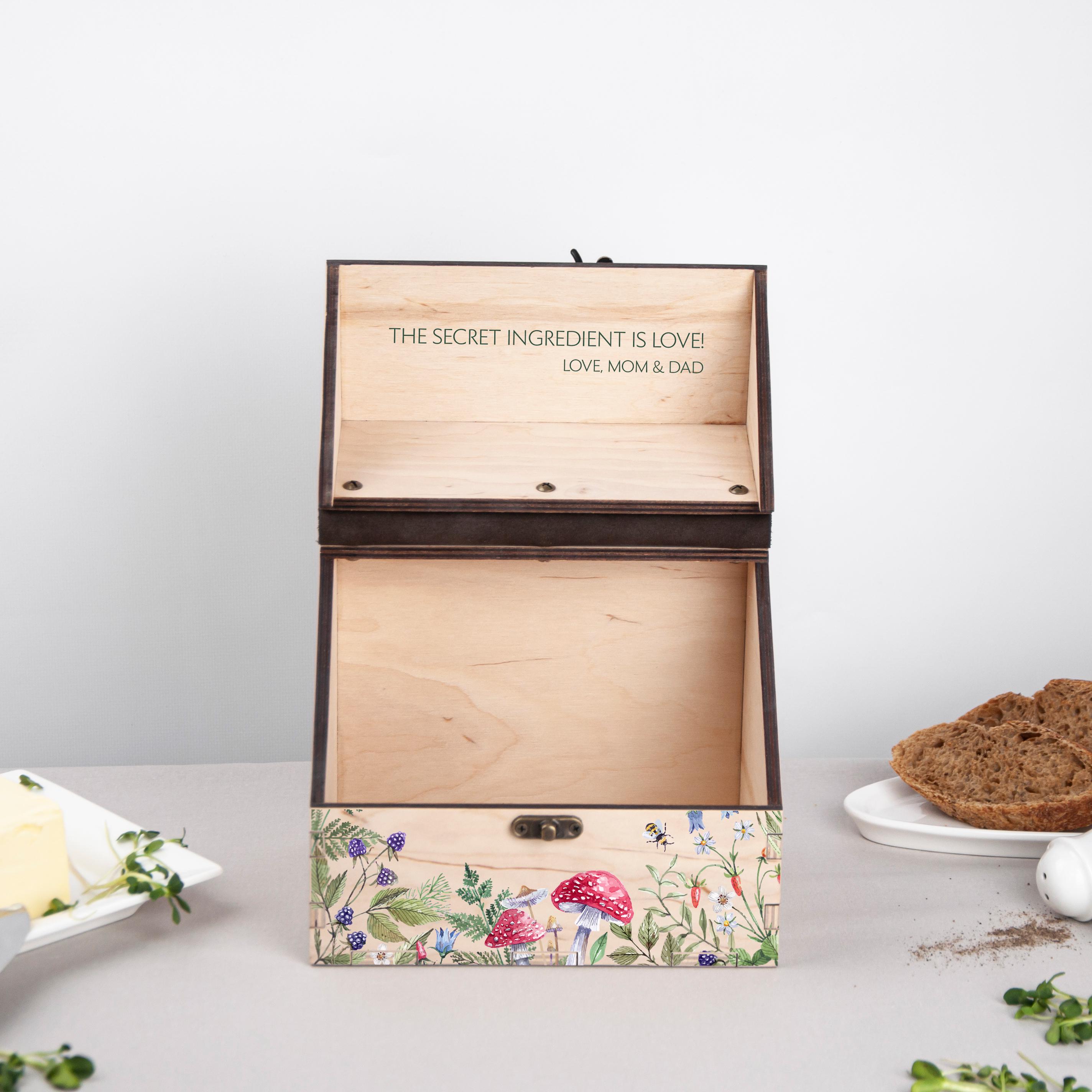 Rustic Recipe Box Labels Custom Wooden Recipe Box With Dividers & Cards Personalized Recipe ...