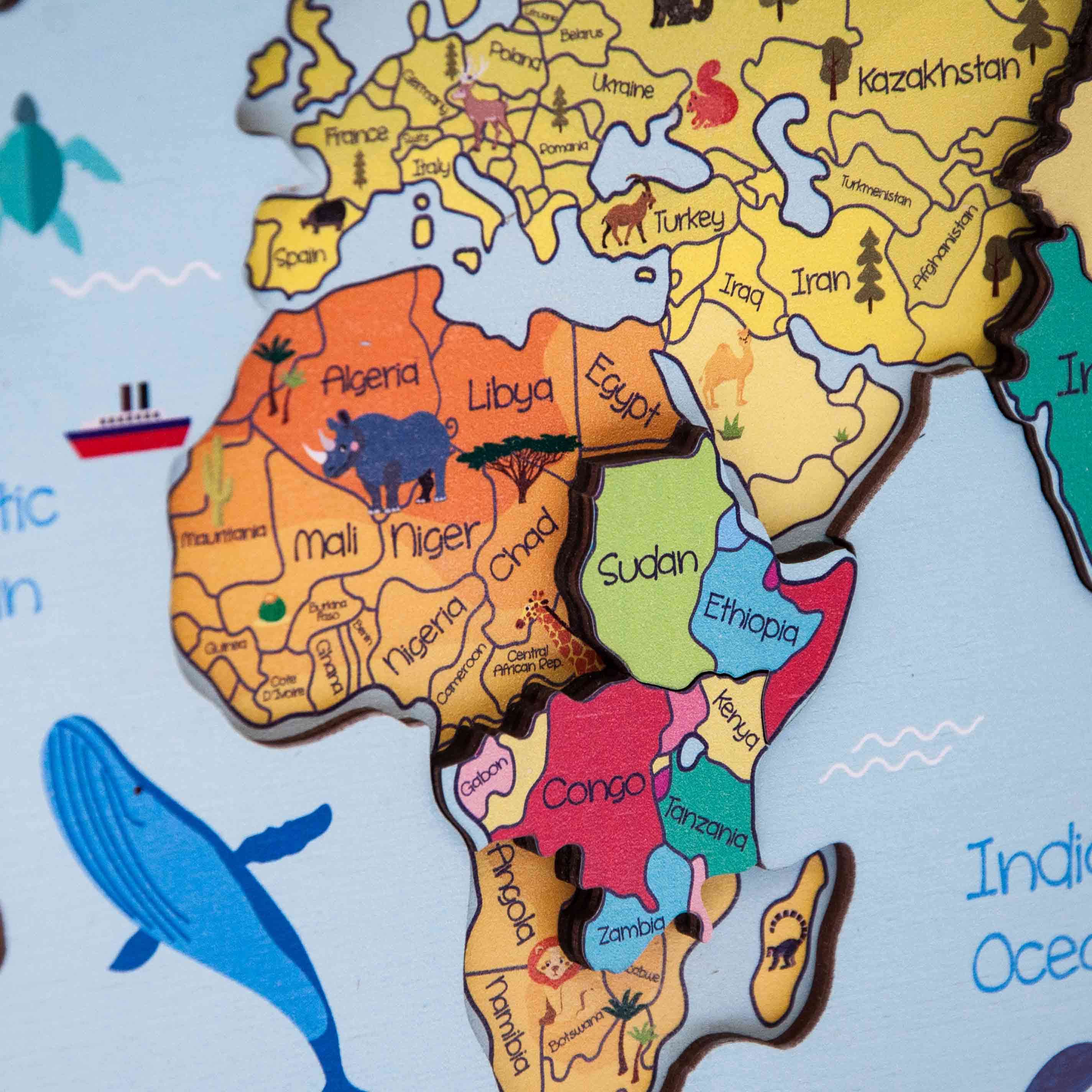 World Map Puzzle Naming the Countries and Their Geographical Location. an  Educational Puzzle for Teaching the Geography of the World. 