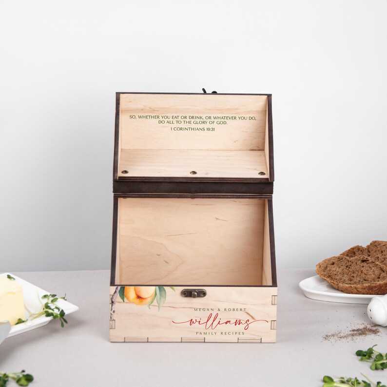 Personalized Wooden Recipe Box With Dividers and Cards, Custom Recipe ...