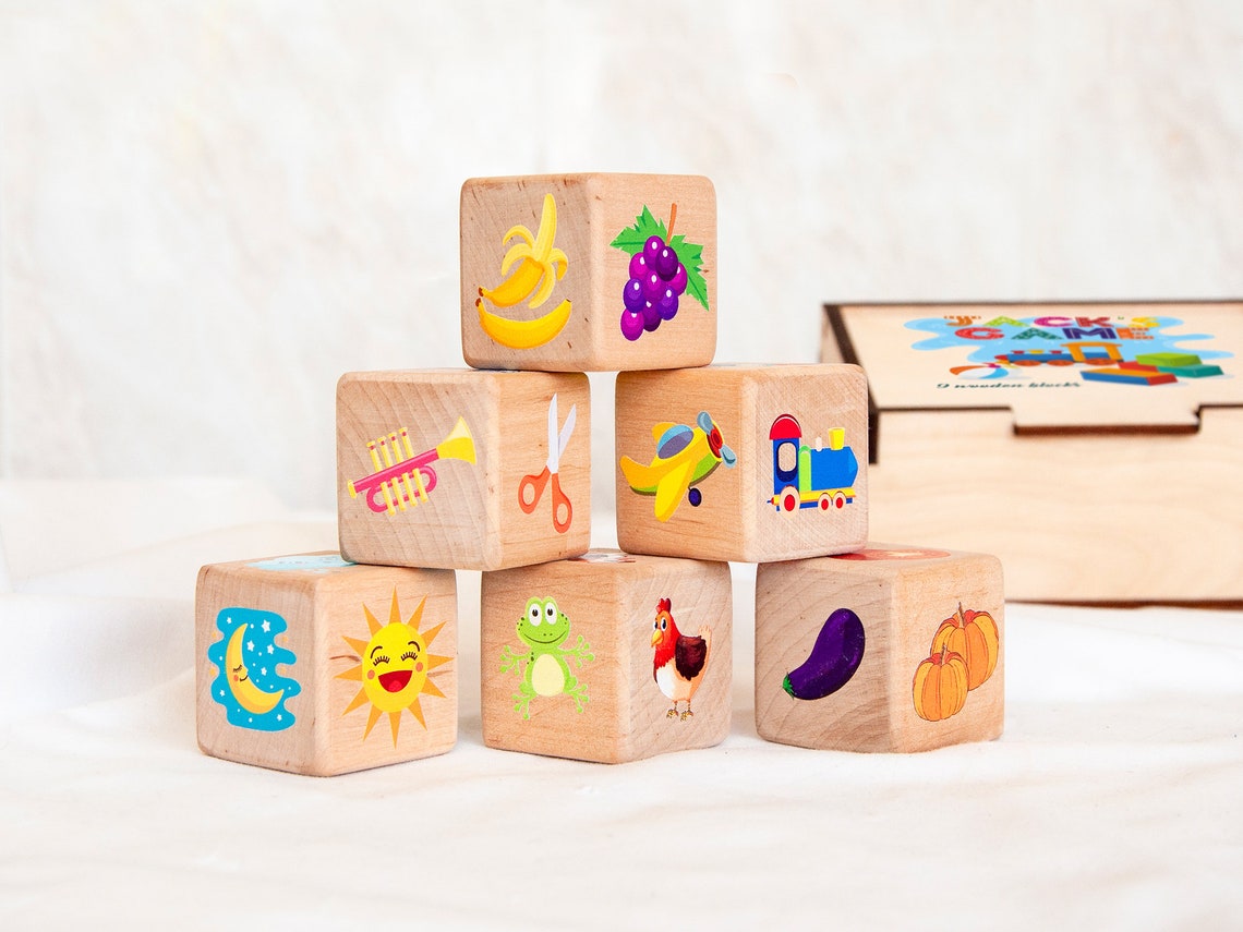 Memory Game Wooden Blocks Set of 6 Toddlers Game Christmas Etsy