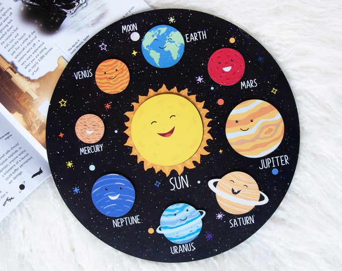 Solar System with Planets 3D Puzzle for Kids Personalized Christmas Gift 3 Shape Montessori Puzzle Astronomy Gifts Wood Educational Puzzles